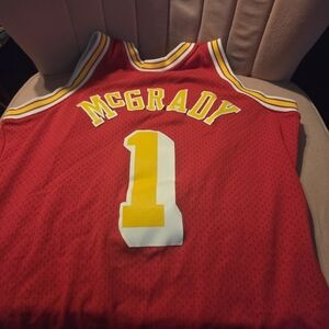 Mitchell & Ness Red and Yellow McGrady #1 Basketball Jersey